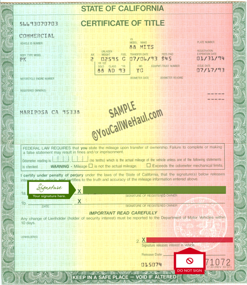 California Title examples and instructions for filling out ...