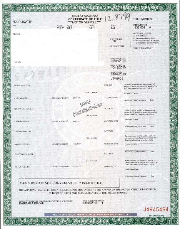 Colorado Title Examples And Instructions For Filling Out Your Title