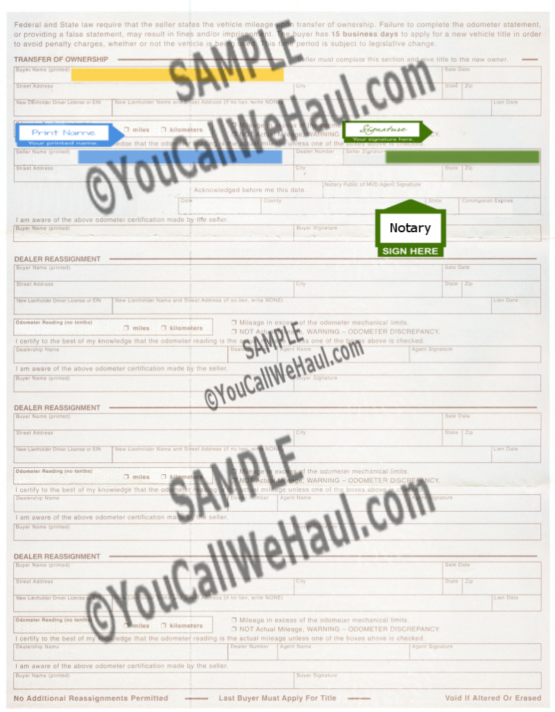 How to transfer Arizona Title. Example instructions for filling out