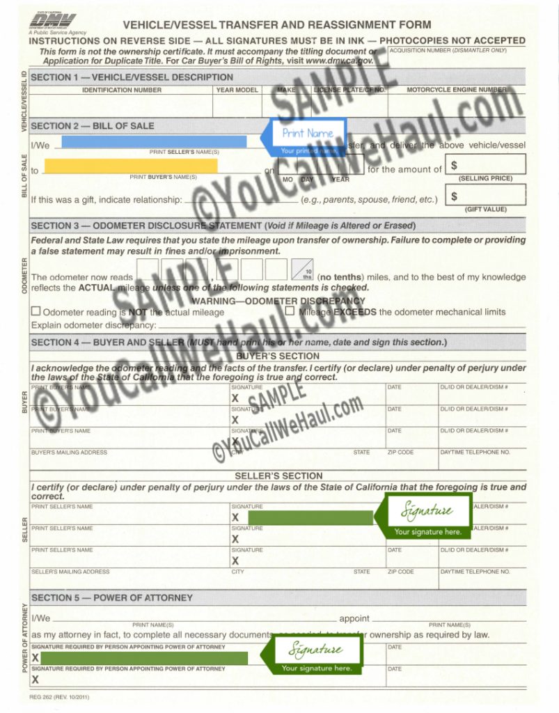 How to transfer California Title and instructions for filling out your