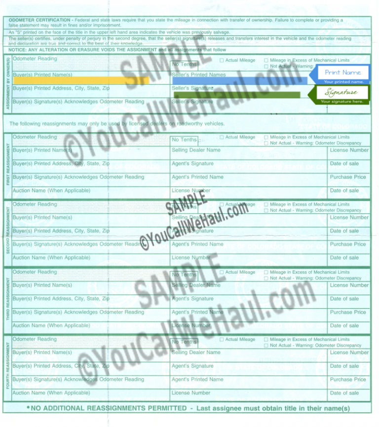 How to transfer Colorado Title and instructions for filling out your title