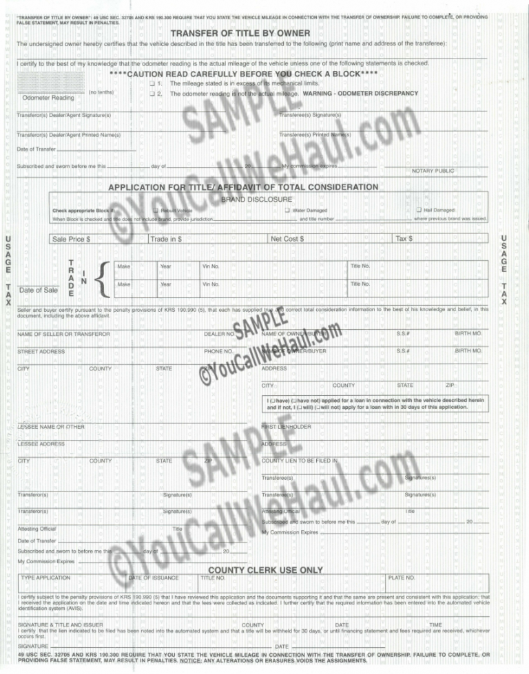 How To Transfer Kentucky Title And Instructions For Filling Out Your Title 0649