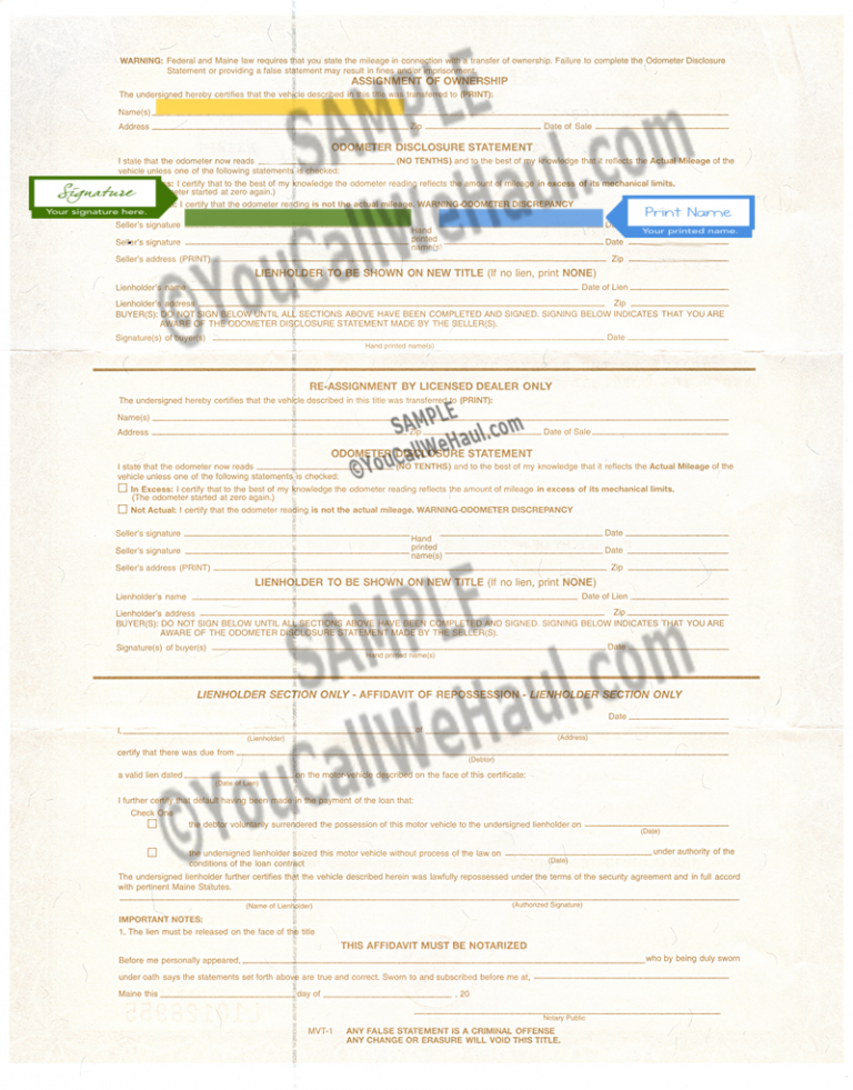 How to Transfer Maine Title and instructions for filling out your title