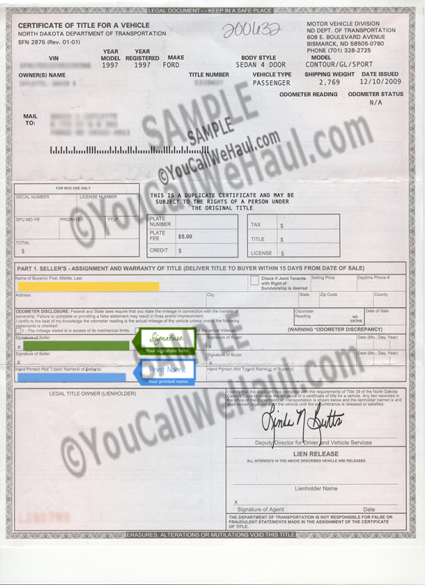 how to transfer North Dakota Title and instructions for filling out ...