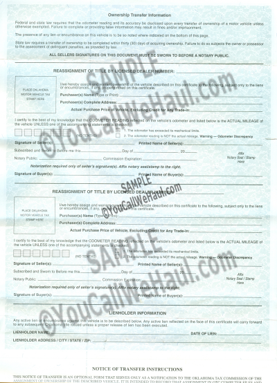 How To Transfer Oklahoma Title And Instructions For Filling Out Your Title 6989